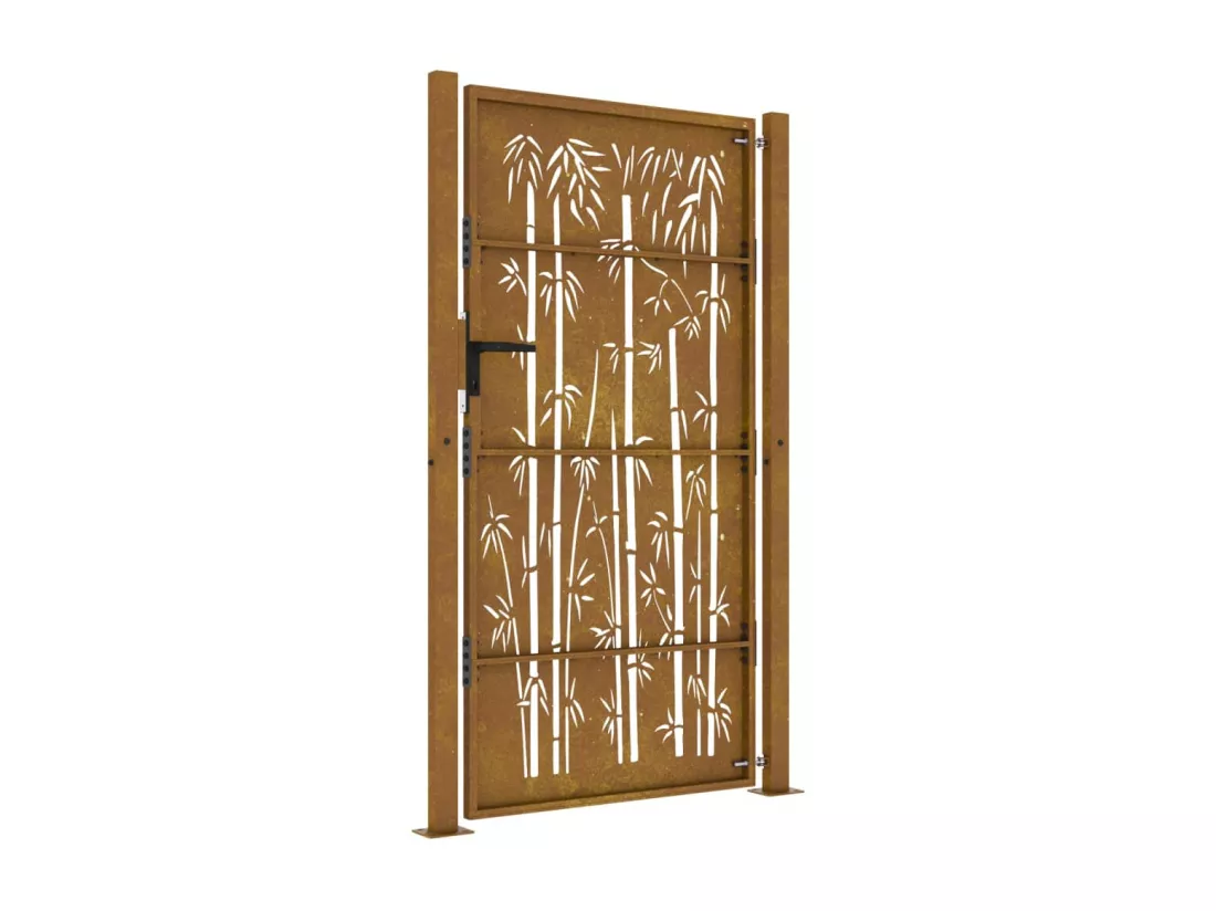 Portail de jardin 105x205 cm acier corten design de bambou