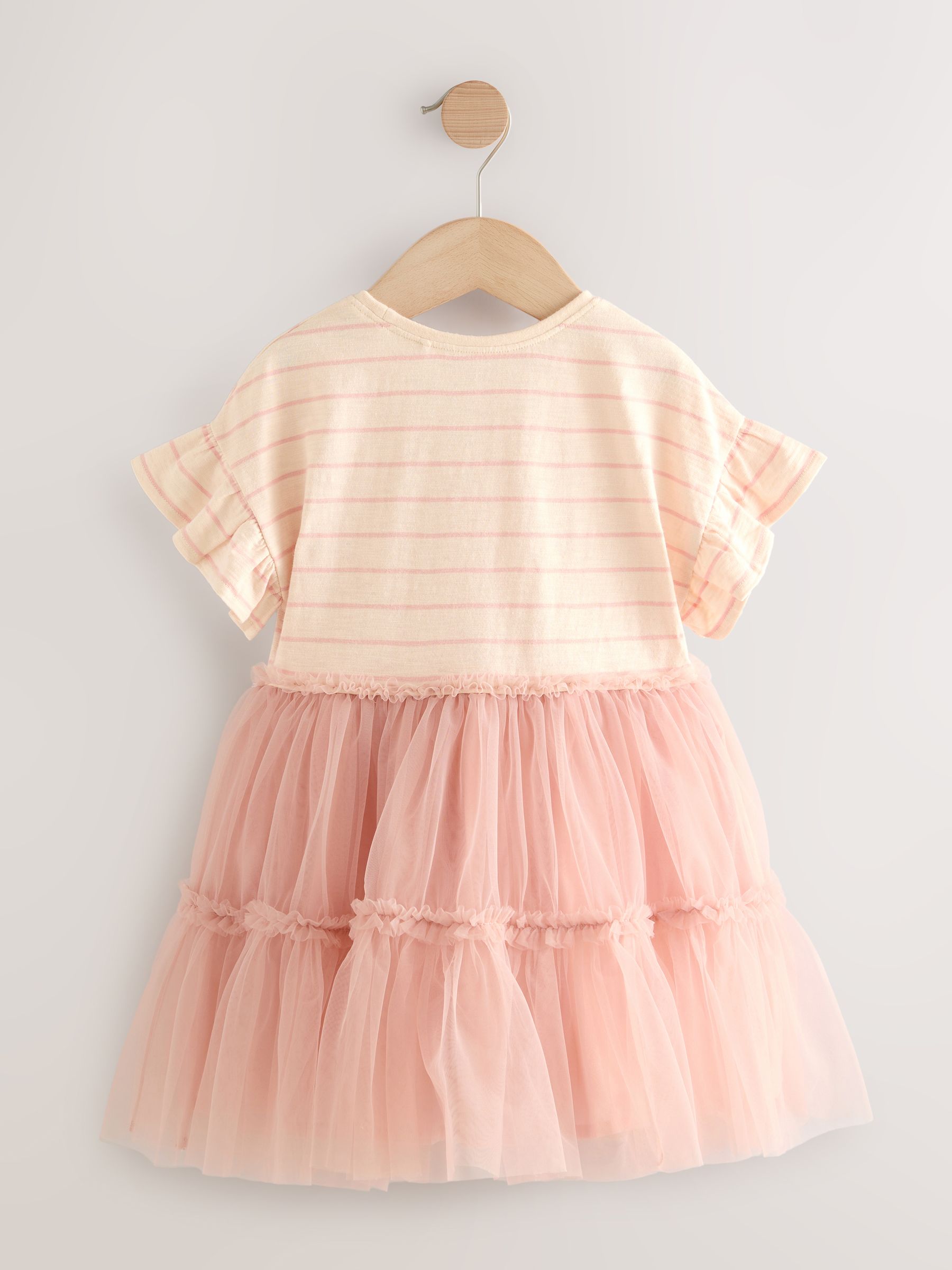 Roze met regenboogprint - Feestjurk met korte mouwen van gaas (3mnd-7jr)