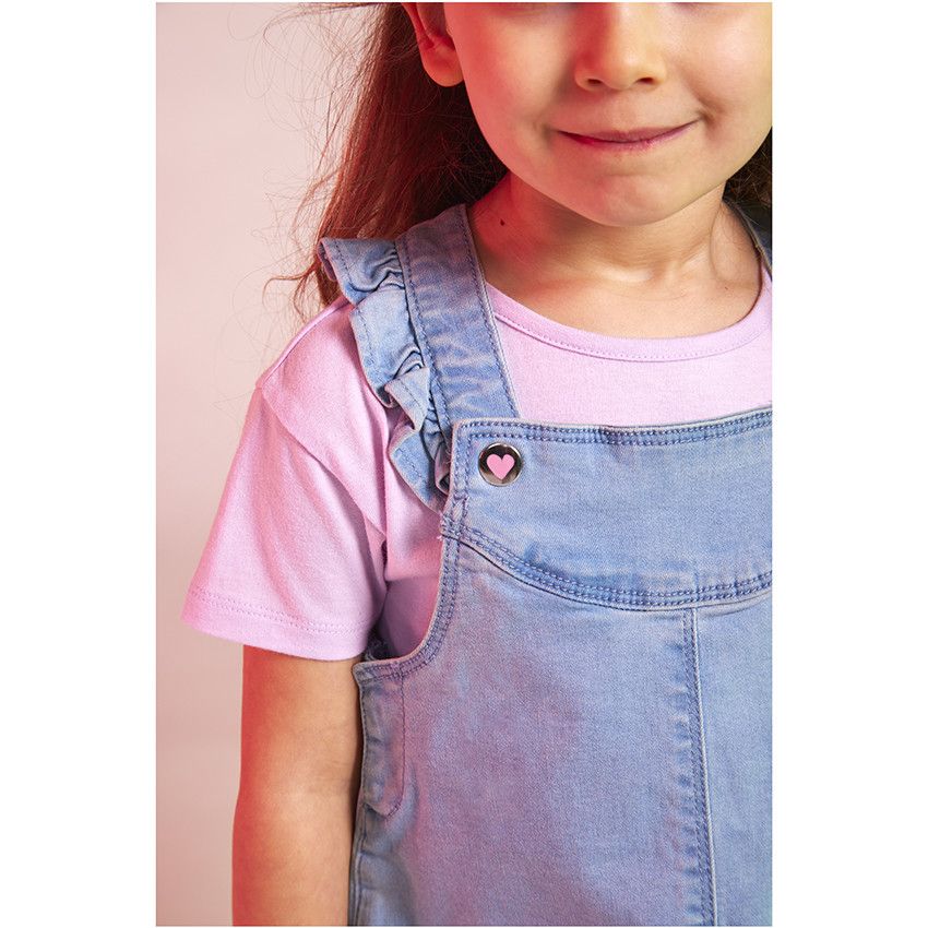 Robe salopette en denim avec boutons coeurs pour fille - Bleu