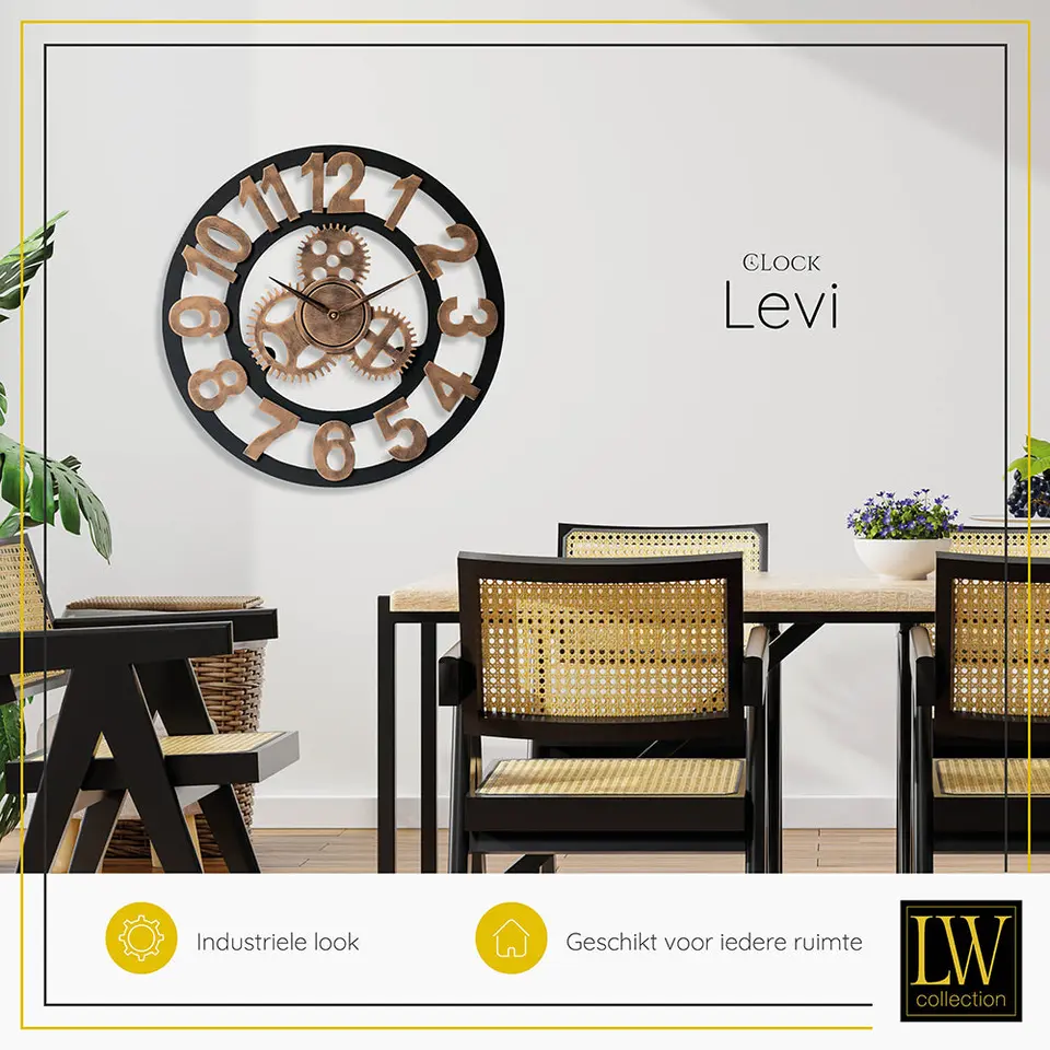 LW Collection Wandklok XL Levi brons cijfers 80cm