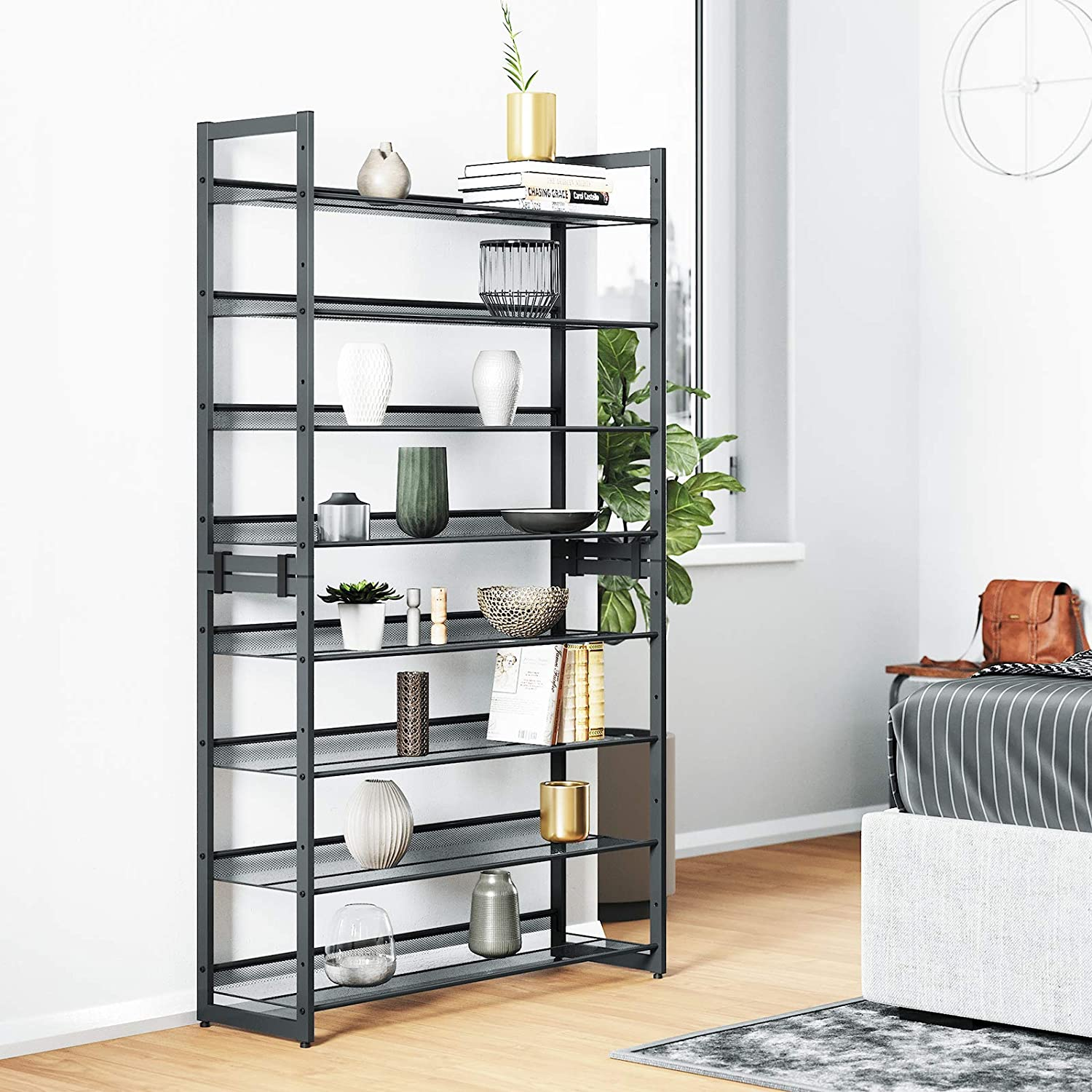 Schoenenrek 2 x (stapelbaar) met 4 niveaus Indusign Zwart