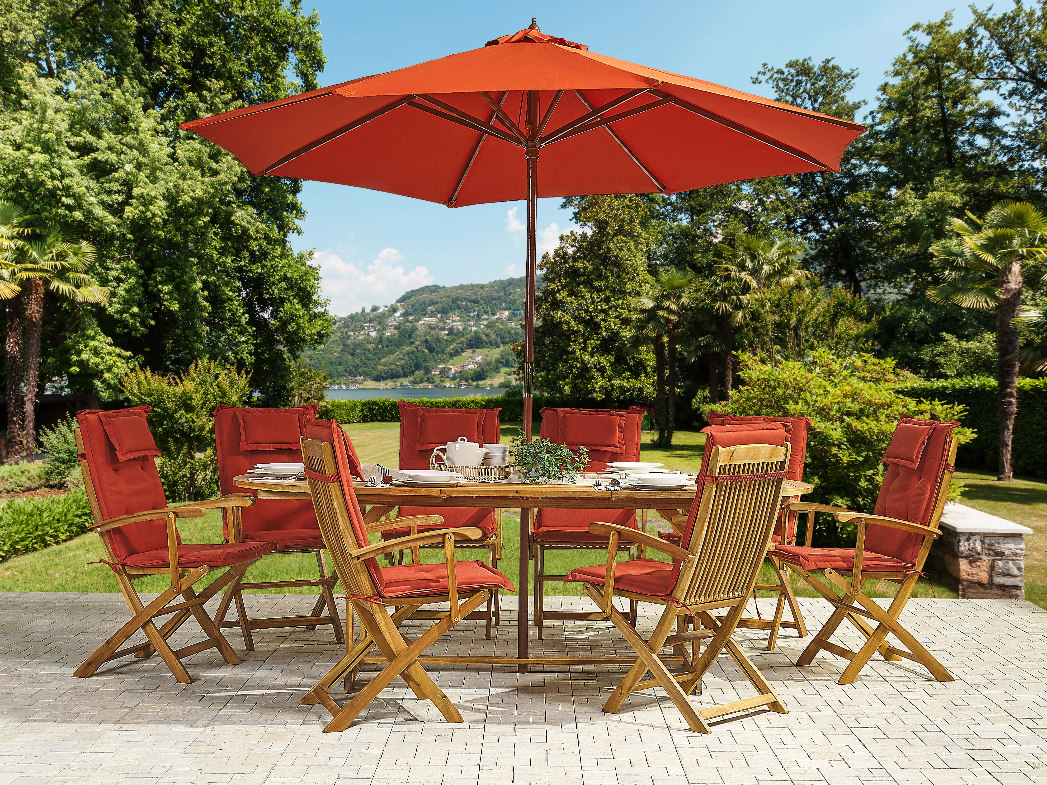 Tuinset 8-zits MAUI met parasol Acaciahout Donkerrood