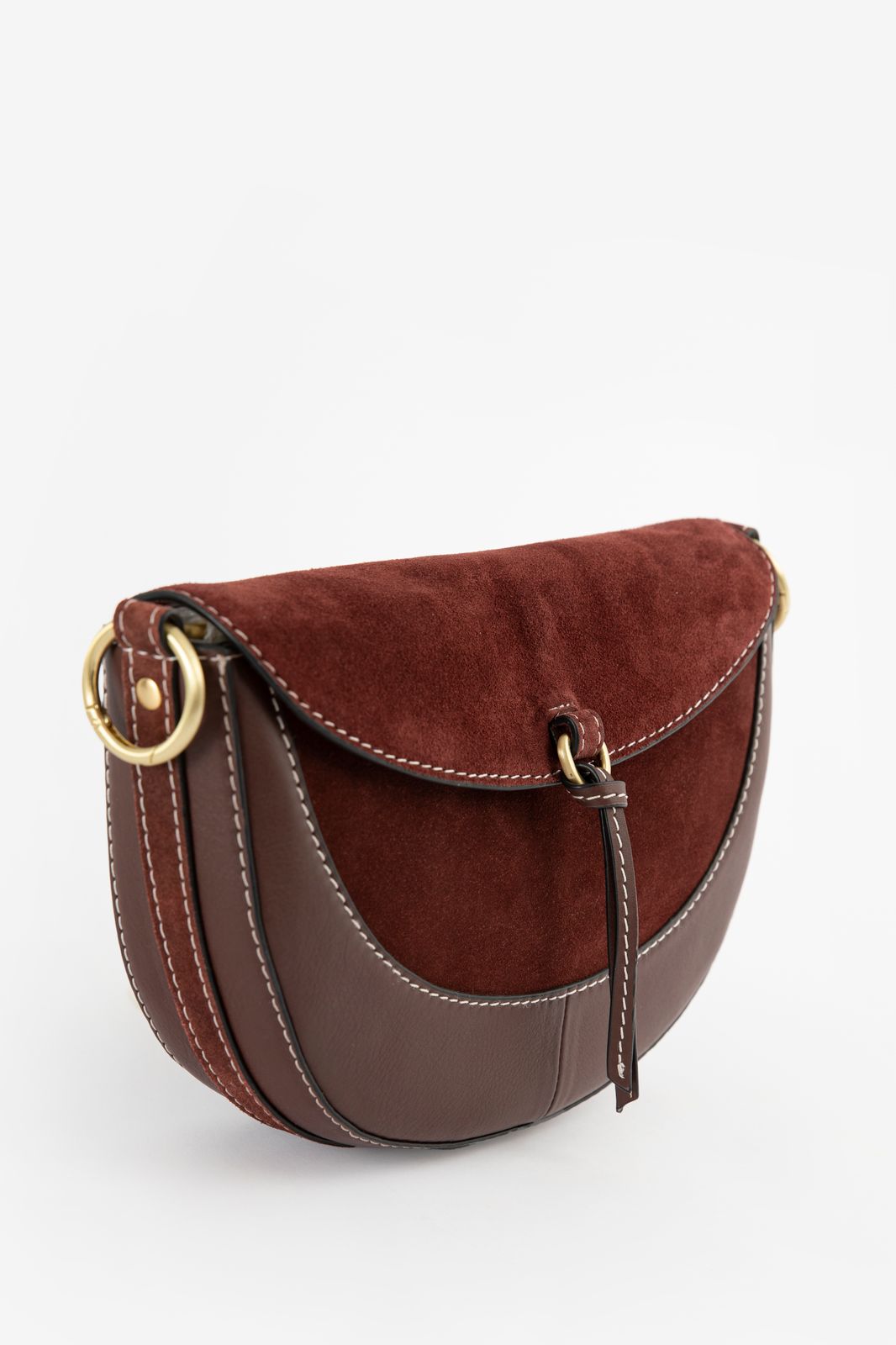 Donkerbruine suède en leren crossbody tas