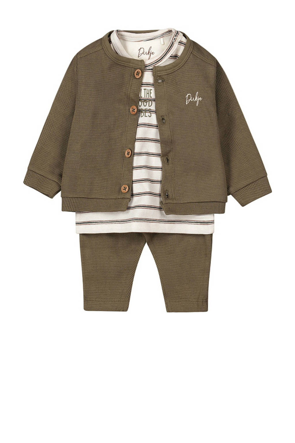 Dirkje vest + longsleeve + broek groen/offwhite