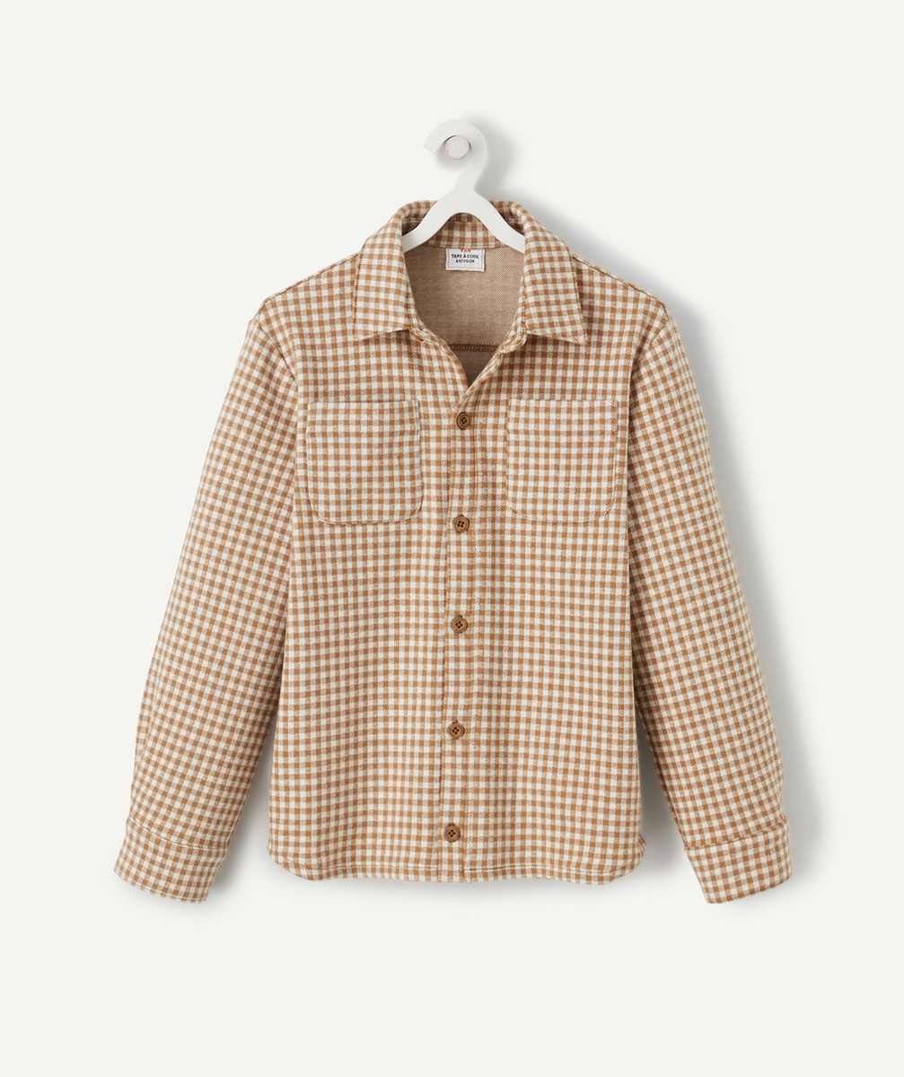 CHEMISE À CARREAUX GARÇON MARRON ET ÉCRU AVEC POCHES