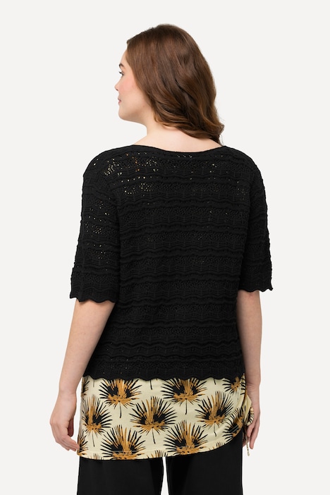Pullover, Raffband, V-Ausschnitt, Halbarm, Biobaumwolle
