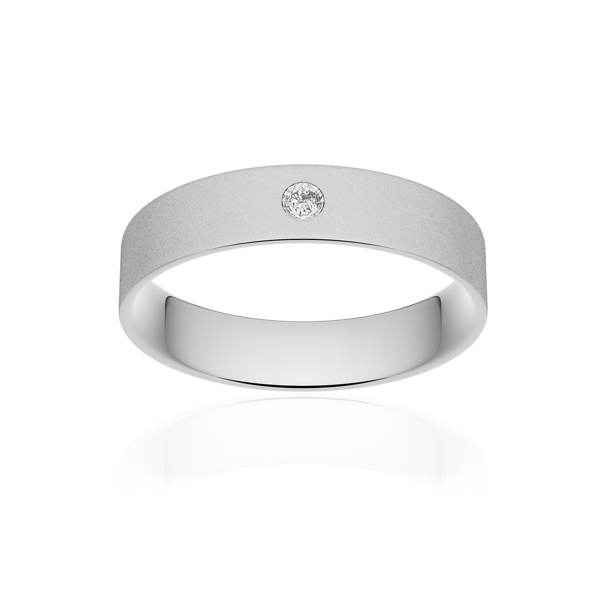Alliance platine 950 sablé ruban plat confort 4,5 mm diamant brillant