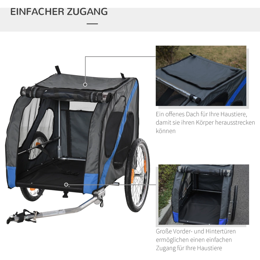 PawHut Fahrradanhänger für Hunde grau, blau