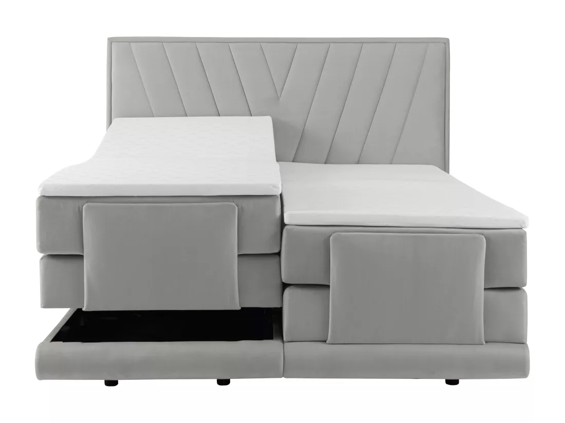 Ensemble complet boxspring tête de lit + sommiers relaxation électrique + matelas + surmatelas - 2 x 90 x 200 cm - Velours - Gris clair - LUMONI de YSMÉE