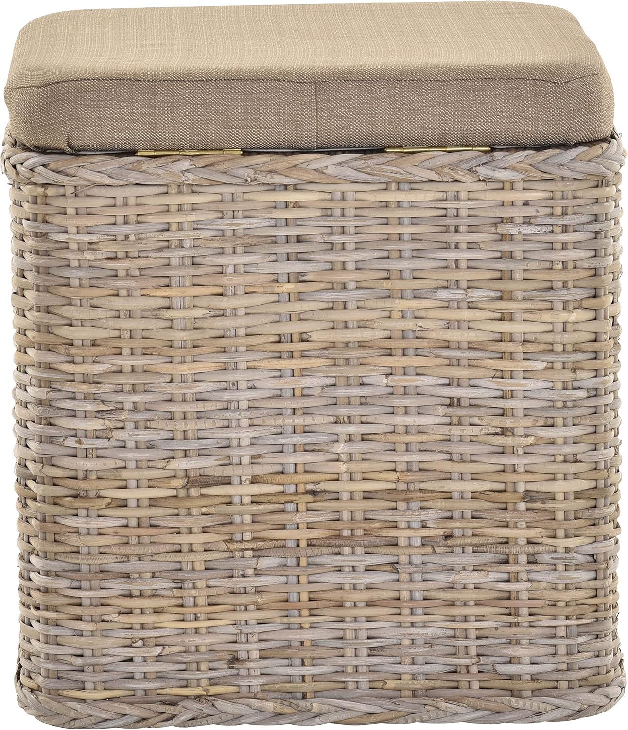Rattan Wäschekorb Wäschetruhe Sitz gepolstert Flur-Bank Aufbewahrungsbox mit Deckel Bad-Hocker Sitzhocker Wäschesammler Sitz-Truhe Natur (Grau Natur, Quadratisch)