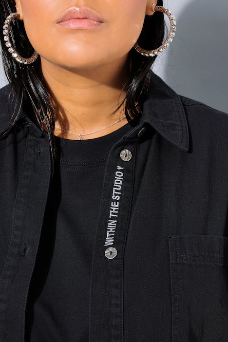 Jeanshemd, oversized, Knopfleisten-Stickerei