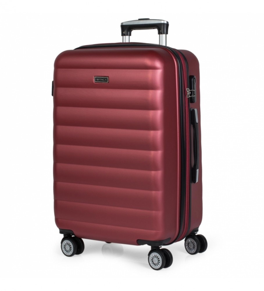 Mala de viagem rígida de tamanho médio com 4 rodas ITACA 71260, cor bordô - 65 x 42 x 26 cm -