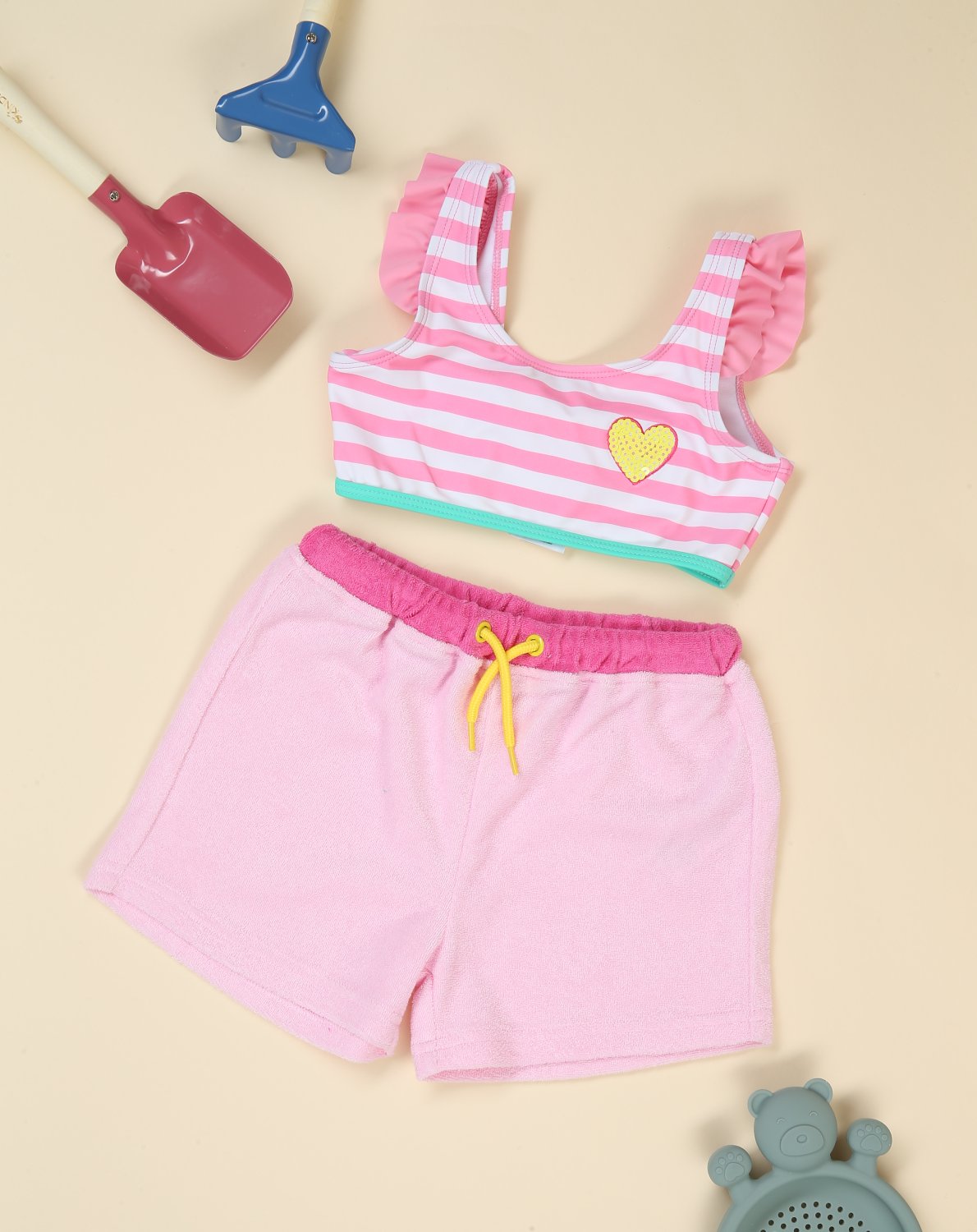 Bikini HERZ gestreift in pink/weiß