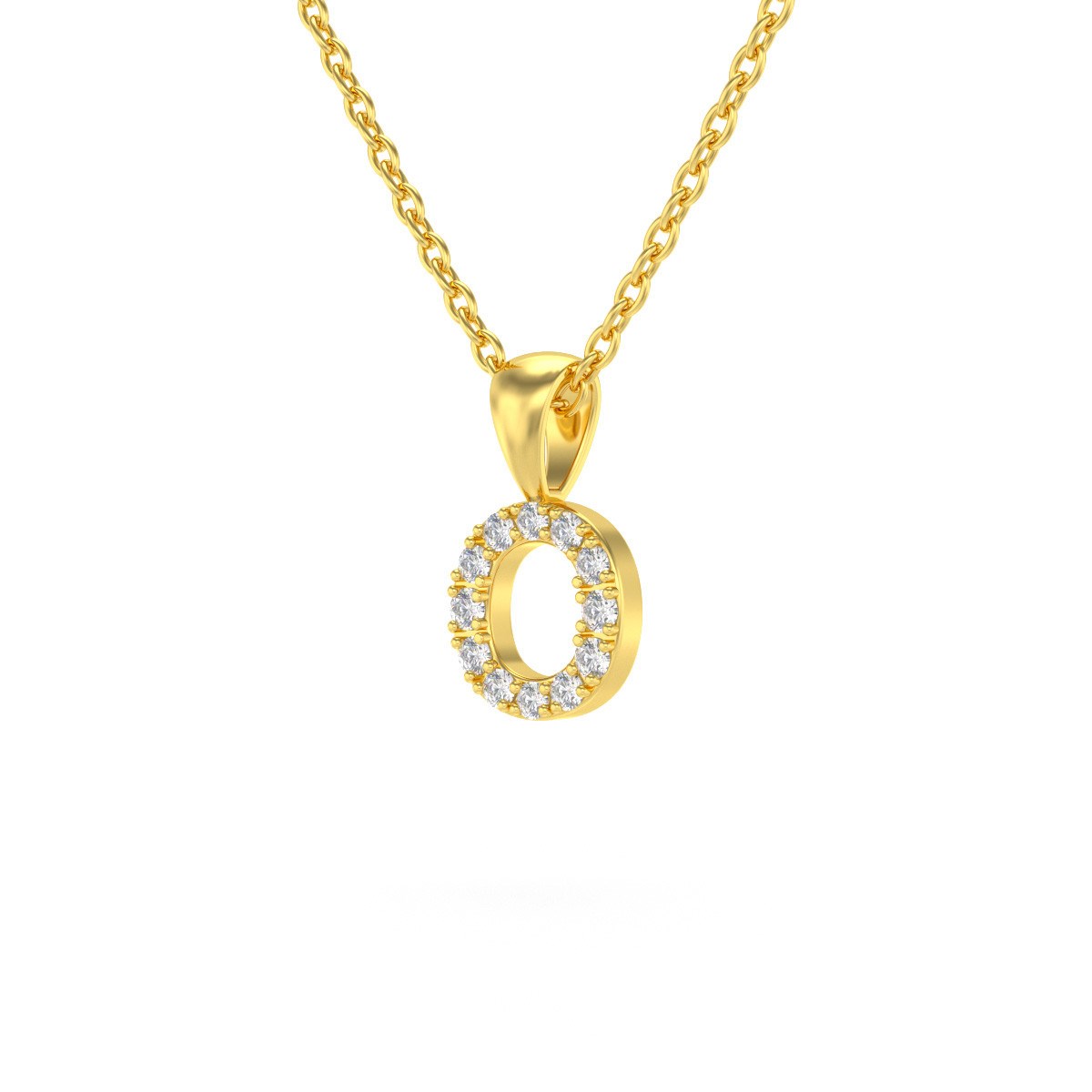 Collier Pendentif ADEN Lettre O Or 750 Jaune Diamant Chaine Or 750 incluse 0.72grs