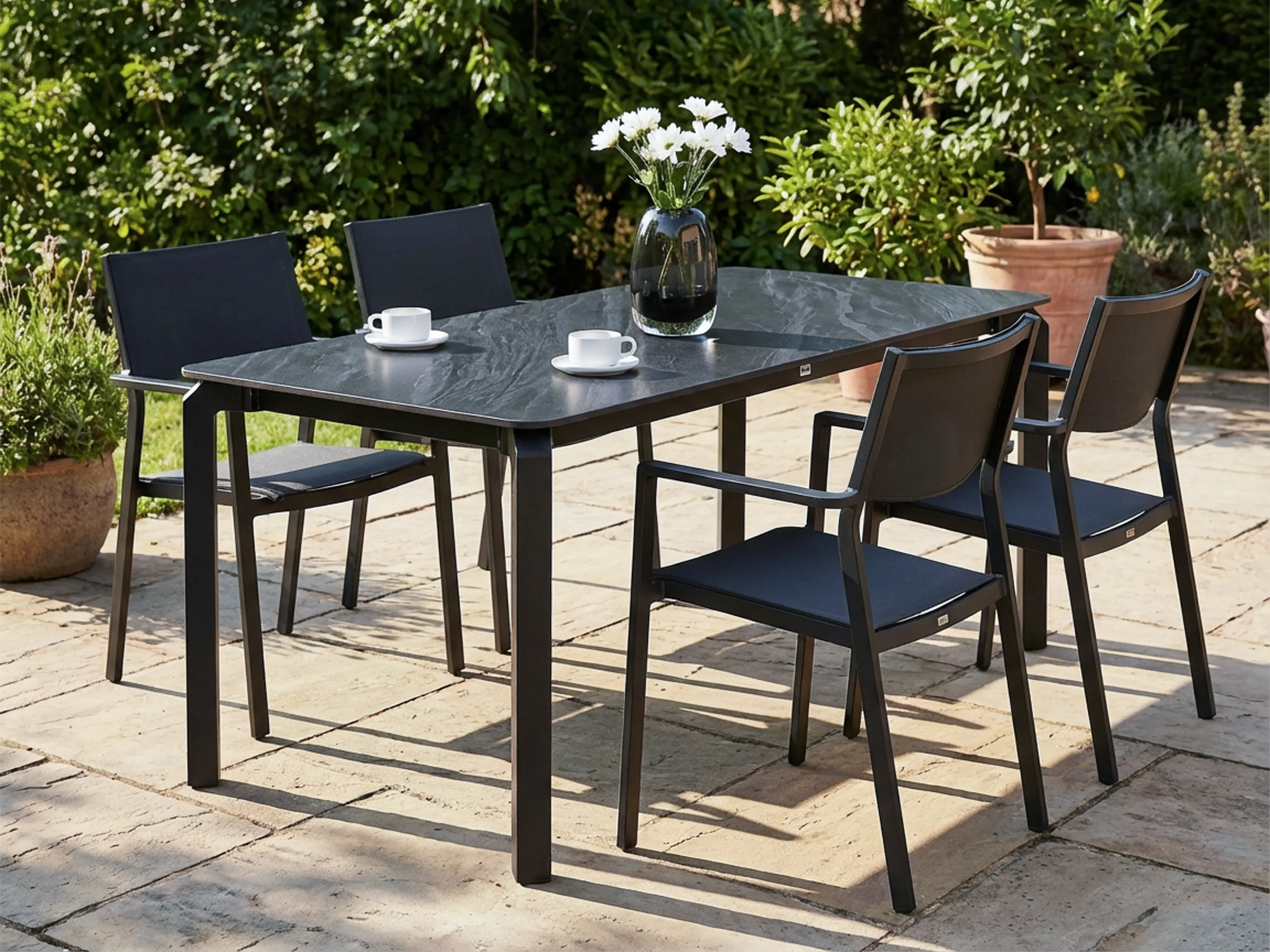 Tuin eettafel FELETTO 180 cm 90 cm Steen Zwart marmer