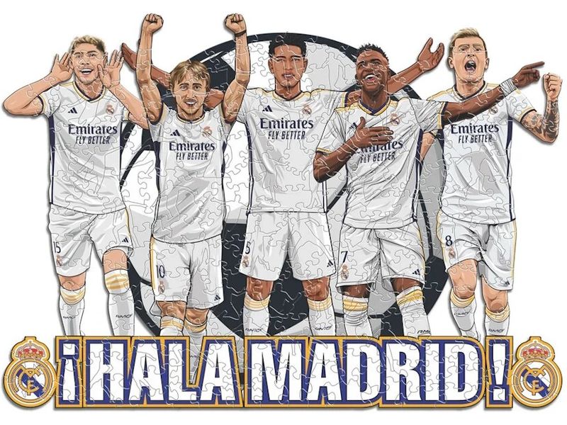 Iconic Puzzle Real Madrid CF - 5 Spieler Offizielles Holzpuzzle, Grösse M
