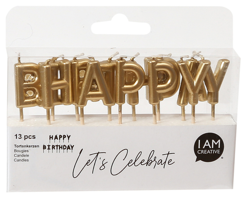 I AM CREATIVE Geburtstagskerzen Happy Birthday, gold