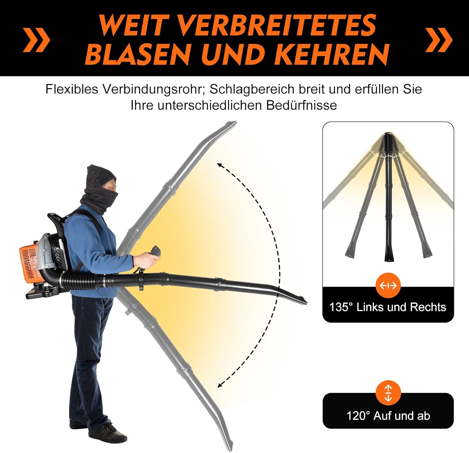 Benzin Laubbläser | 2-Takt 3,6PS 65ccm mit 1,8L Tank | Kabelloser Rückenbläser | Ventilator Gartenbläser | Rucksack-Motorbläser | Luftgekühlt Laubgebläse Einzylinder Bläser für Terrassen Gärten