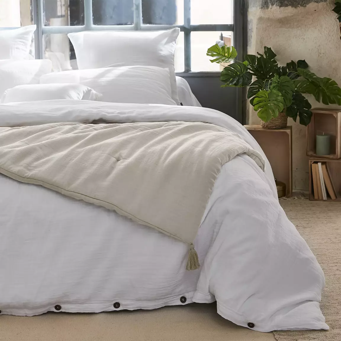 Edredon gaze de coton (90 x 200 cm) Gaïa Beige pampa