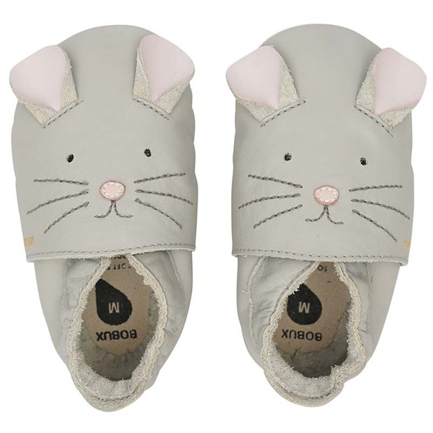 Chaussons en cuir 20-21 soft soles Souris Gris Clair L - BOBUX