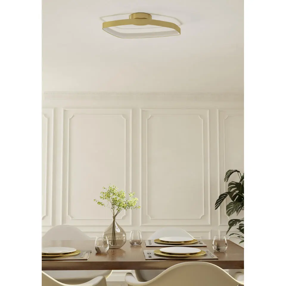 EGLO Vallerosa Plafondlamp - LED - 58 cm - Goud/Wit - Staal