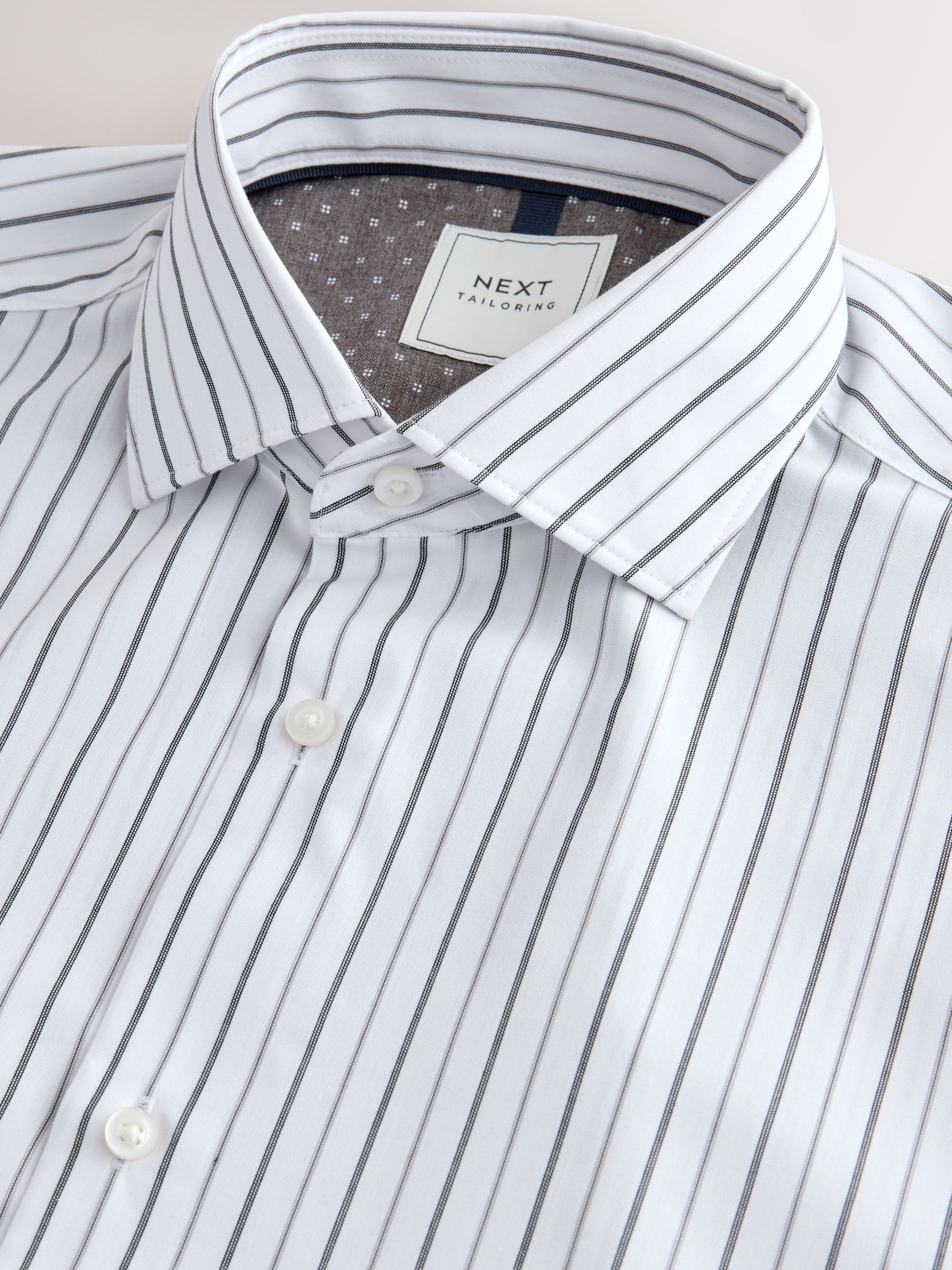 Witte Strepen/Antracietkleurige Print - Slim Fit - Strijkvrije slimme overhemden met enkele manchet 2 pak