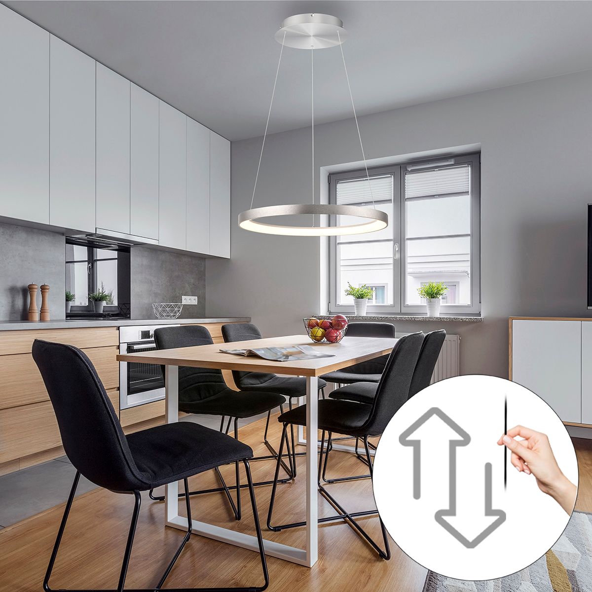 Design hanglamp aluminium incl. LED dimbaar easylift - Hoop
