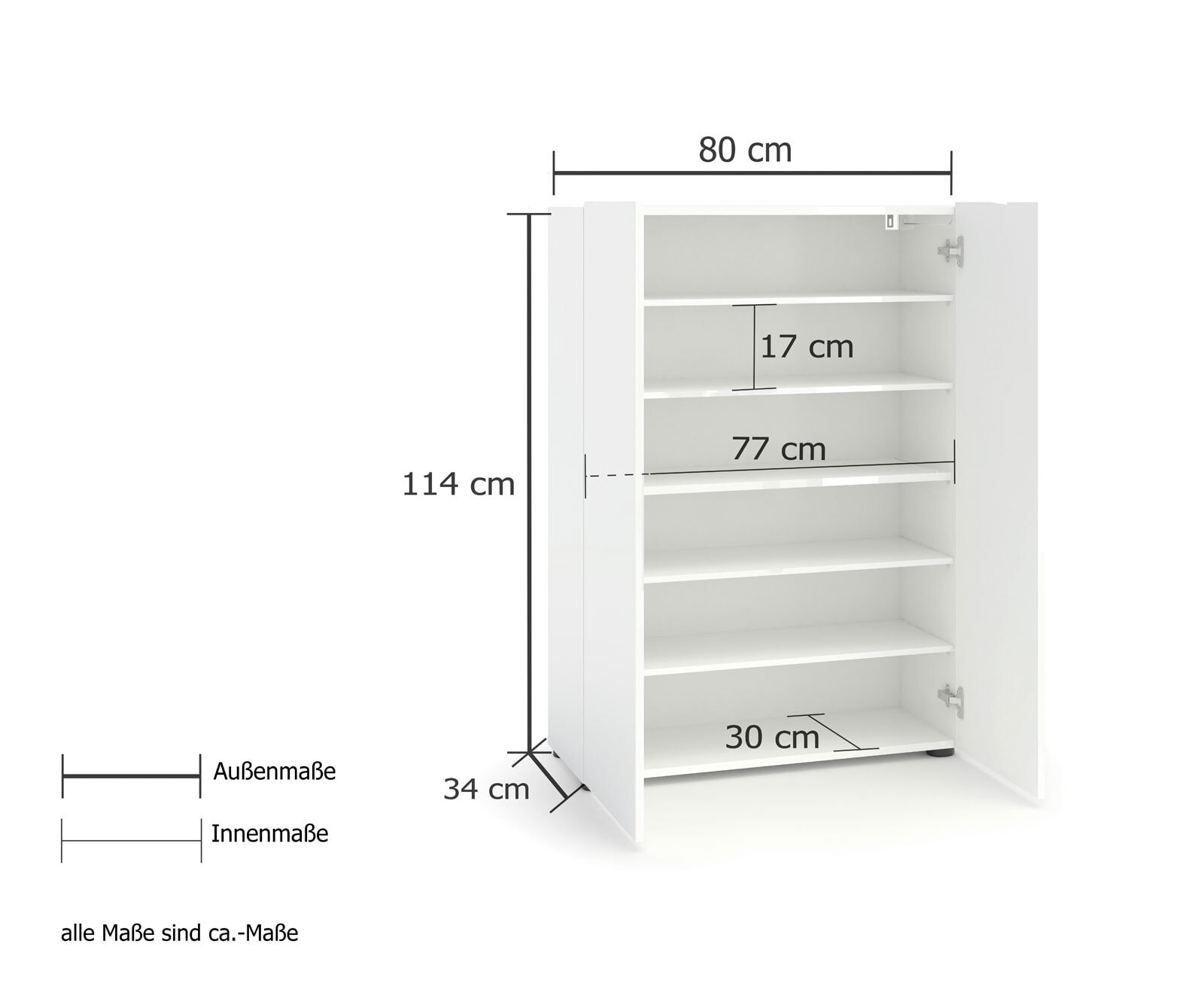 Schuhschrank VERONA 80 x 115 cm Weiß Lack Dekor