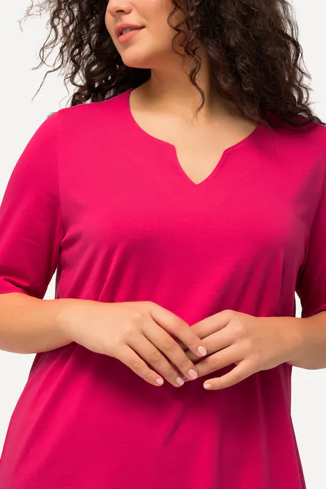 T-Shirt, A-Linie, Tunika-Ausschnitt, Halbarm, magentapink