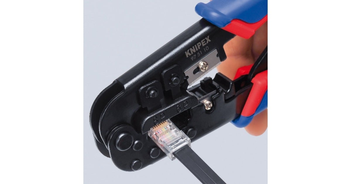 KNIPEXKrimptang 97 51 10 SB  (Blauw/rood, RJ-11/12 en RJ-45 stekker)