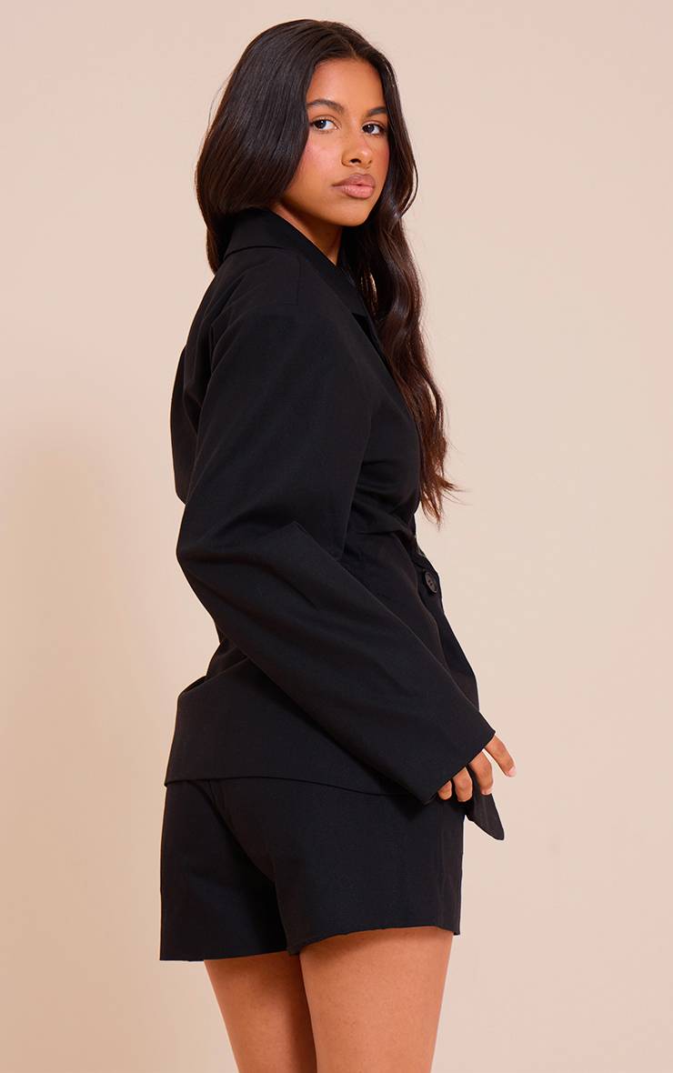 Noir Blazer Petite Tissé À Taille Cintrée