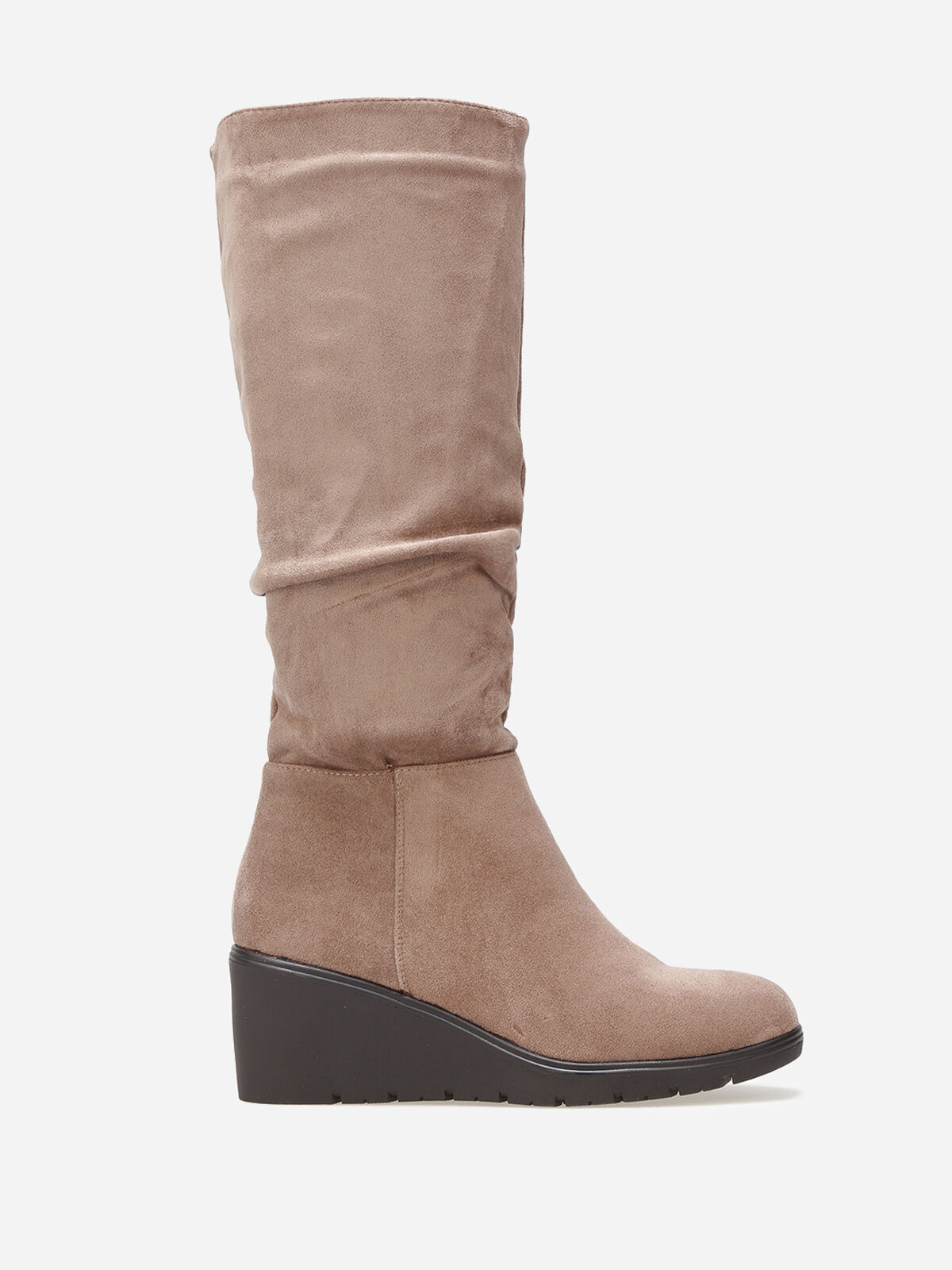 Bottes plissées et compensées en suédine- Taupe
