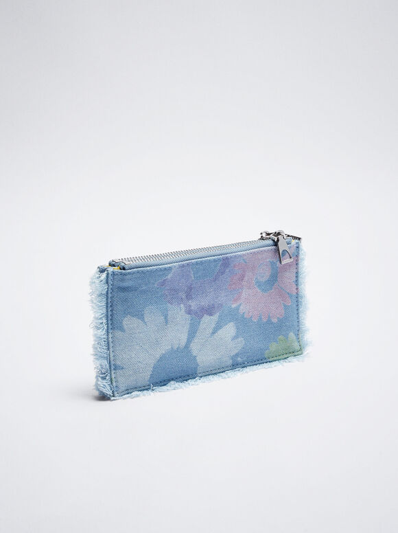 Bolsa de mão floral em jeans - Azul
