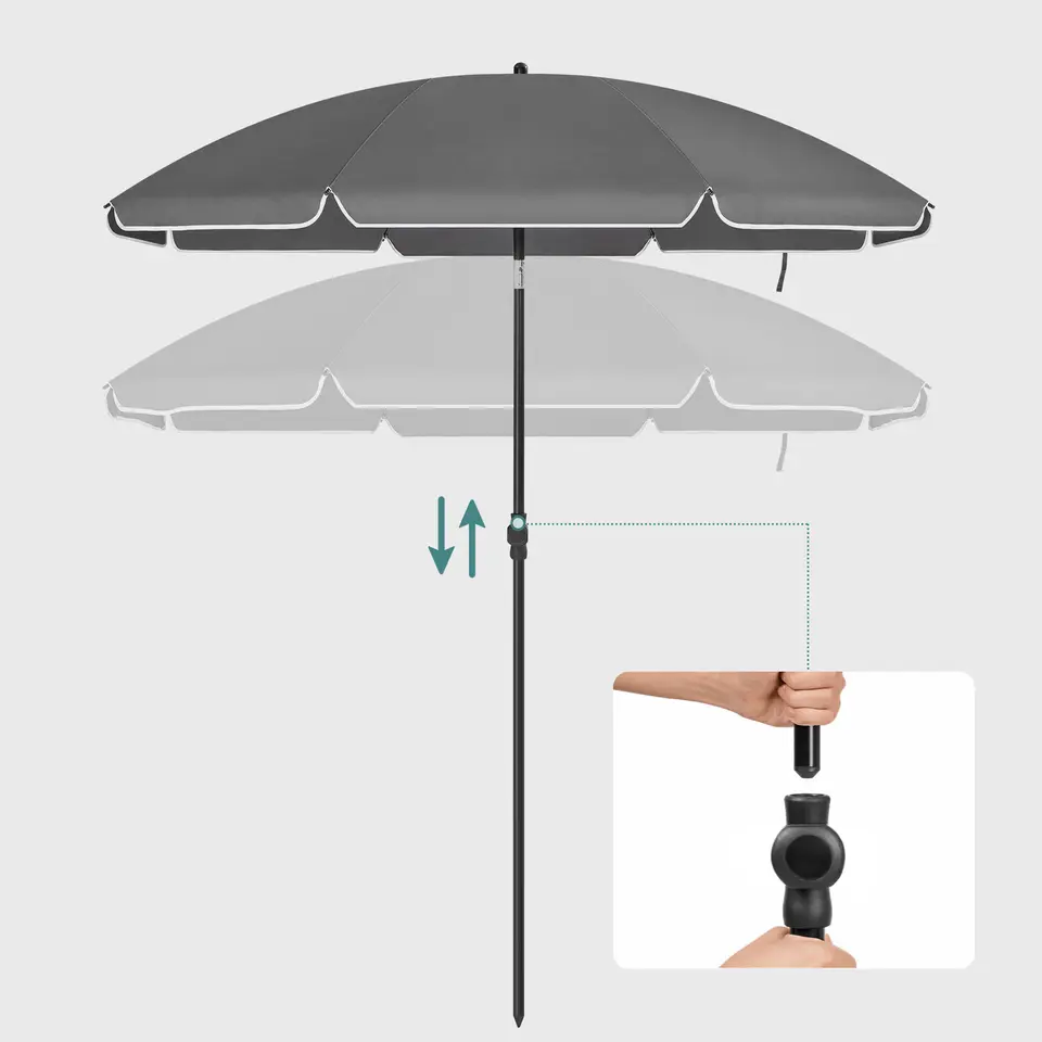 Stokparasol - Strandparasol - Ø 200 cm - Kantelbaar - met Draagtas - Grijs