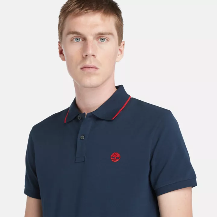 Polo à col imprimé Millers River pour homme en bleu foncé