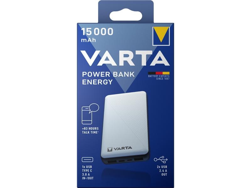 Varta Powerbank Energy 15000 mAh Der Begleiter für den extra Schub an Energie mit drei Anschlüssen