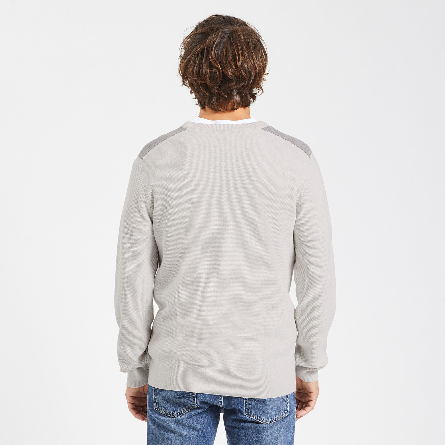 Pull à col rond et patch épaule Ecru