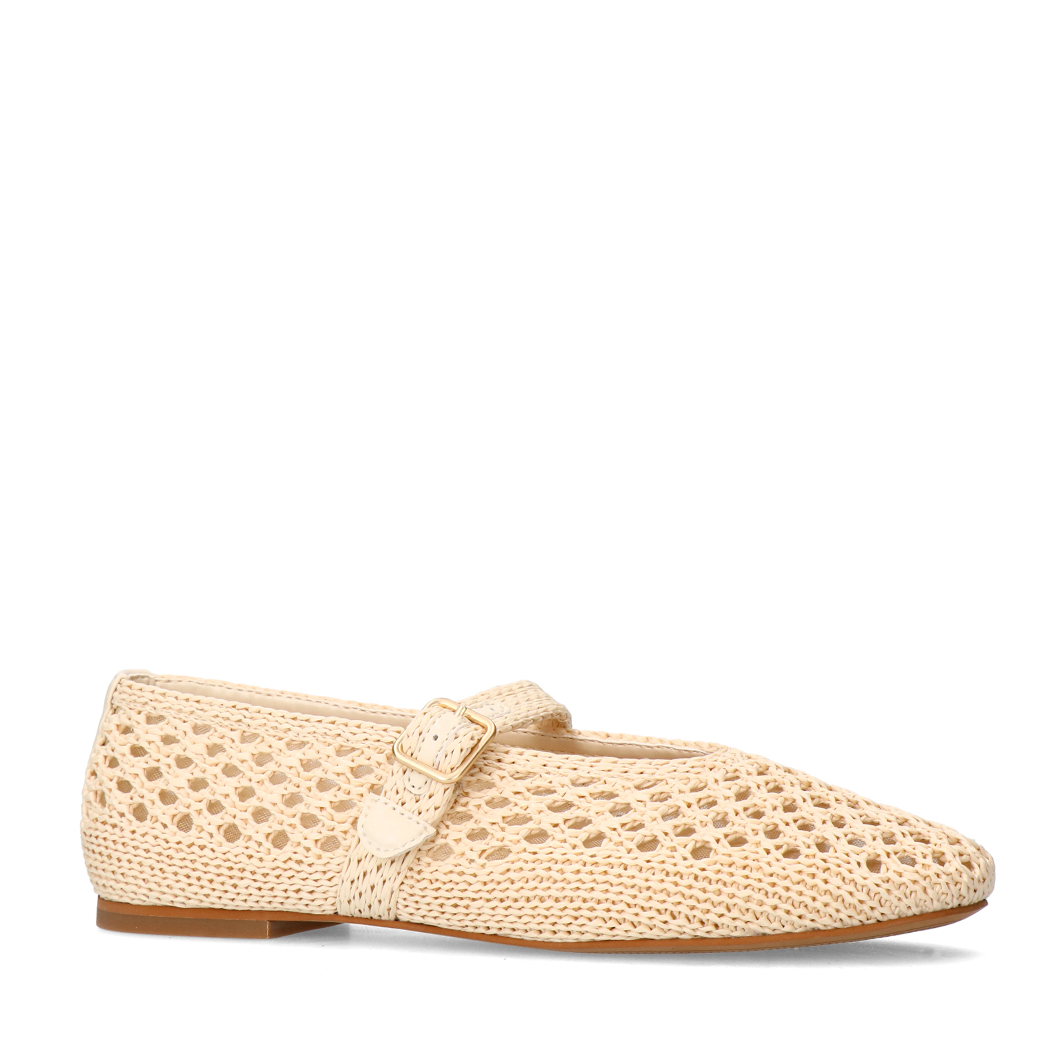 Witte raffia ballerina met gesp
