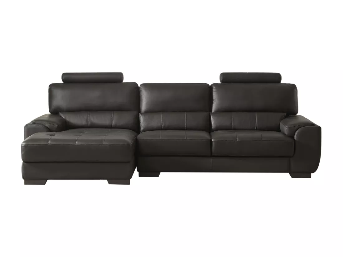 Canapé d'angle et pouf en cuir METROPOLITAN II - Noir - Angle gauche