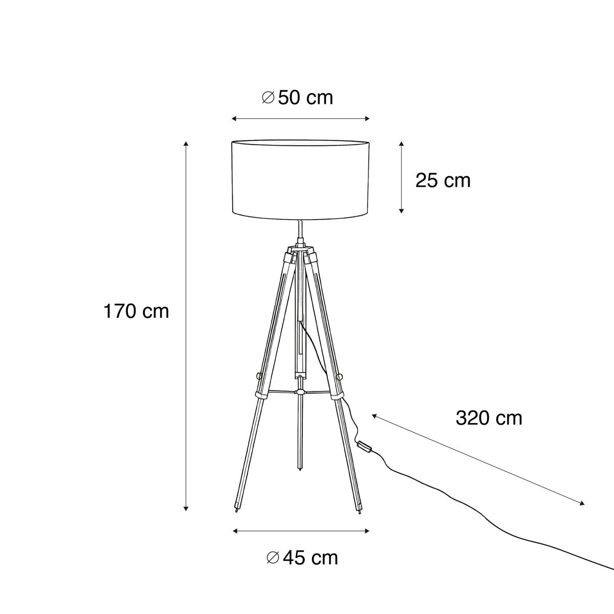 Vloerlamp messing tripod met velours kap groen 50cm - Cortin