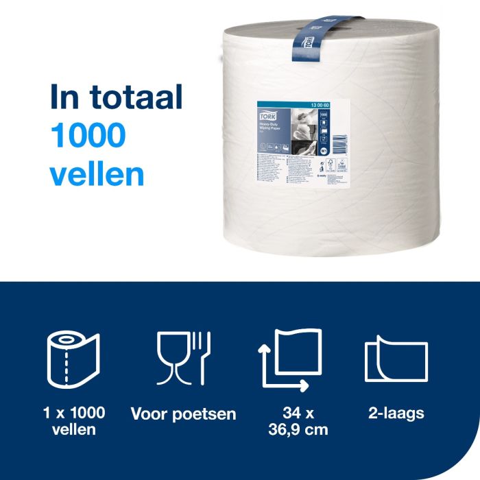 Tork W1 130060 Poetspapier Heavy-Duty Wit W1 rol 1 x 1.000 vellen 2 laags (130060)