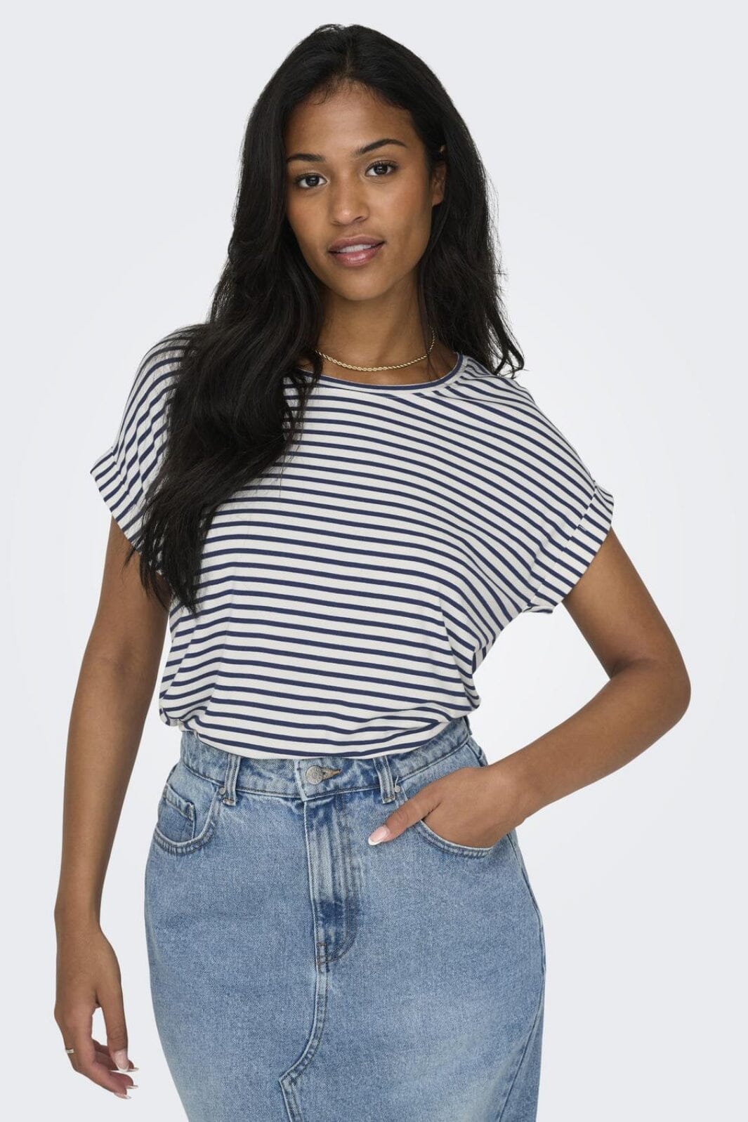 Only Onlmoster Stripe S/S O-Neck Top 4448024 cloud dancer naval academy