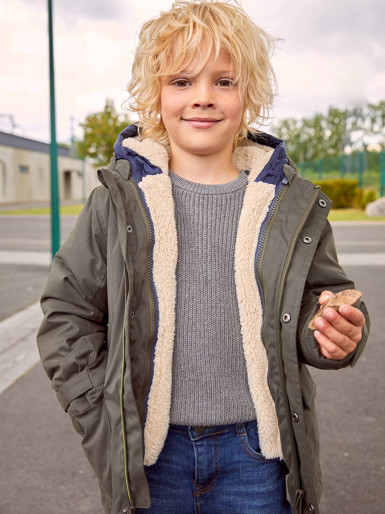 Parka 3 em 1 com jaqueta removível, infantil, azul escuro