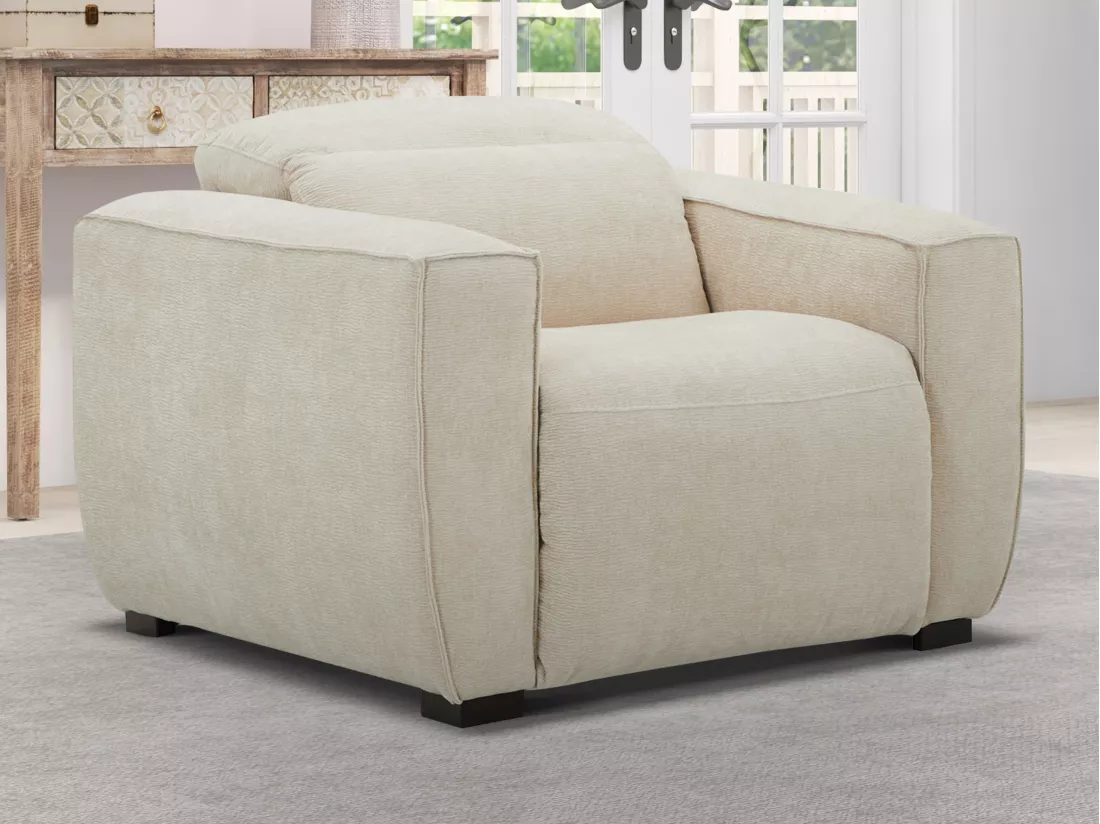 Canapé 3 places et fauteuil relax électrique en tissu beige LAGUNDI