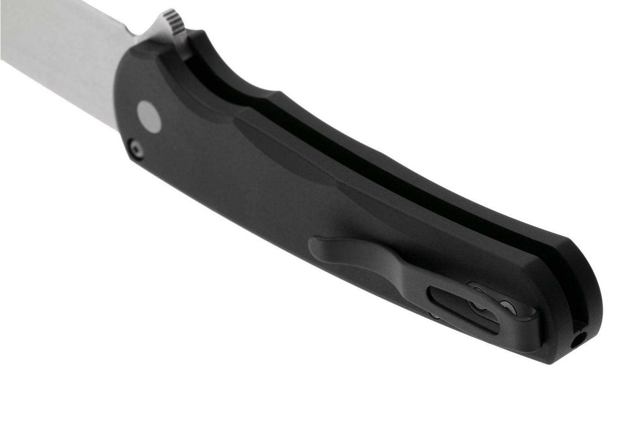 Pro-Tech Malibu 5301 Smooth Handle Black, Stonewashed Magnacut Wharncliffe, zakmes