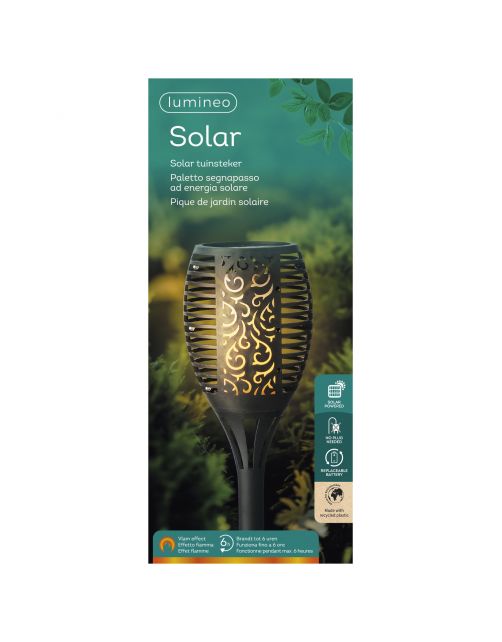 Lumineo Solar Fakkel Met Vlam Effect - Tuinverlichting - 61.5 cm Zwart 72 led