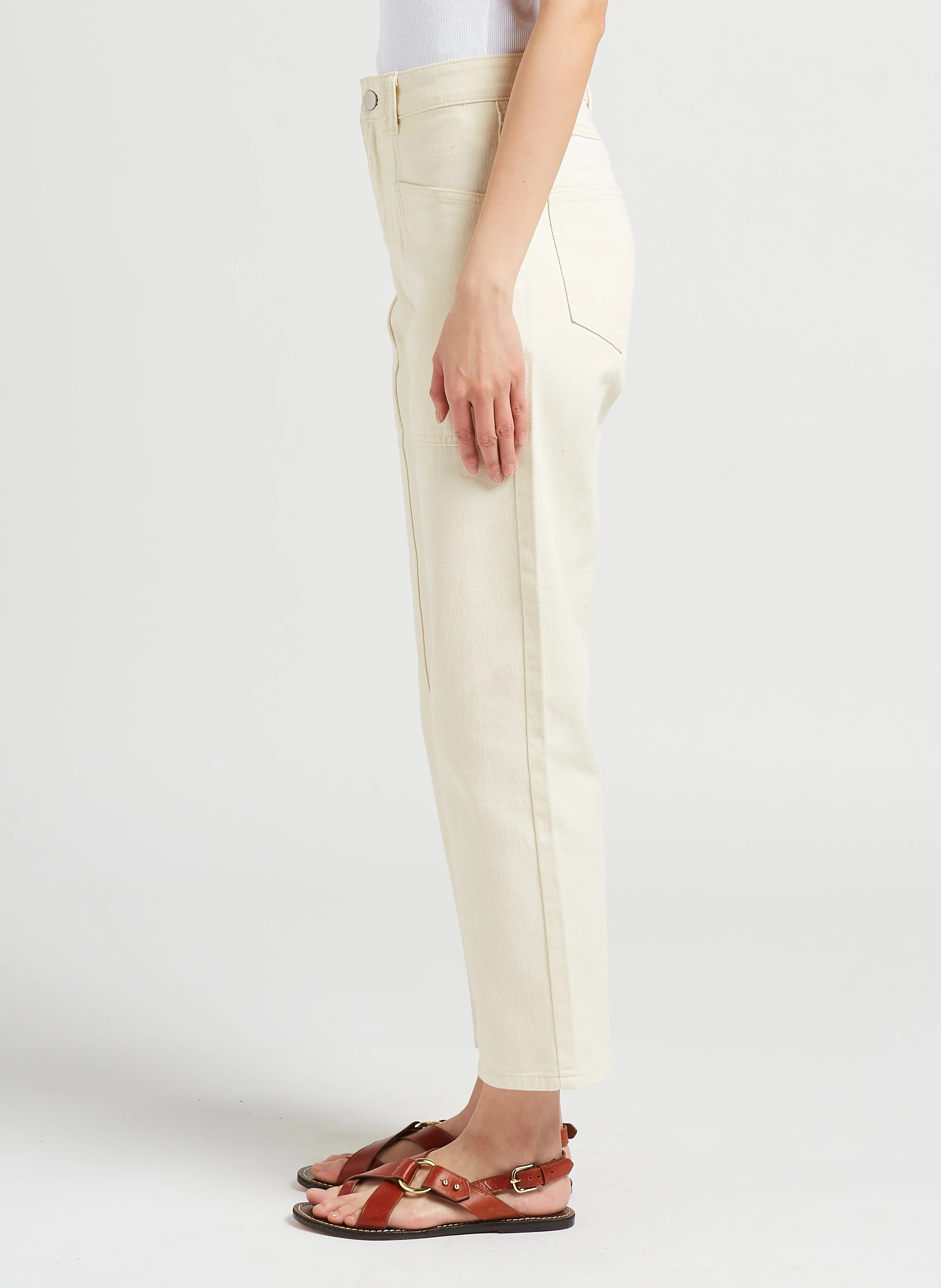 Jean droit en coton| Beige