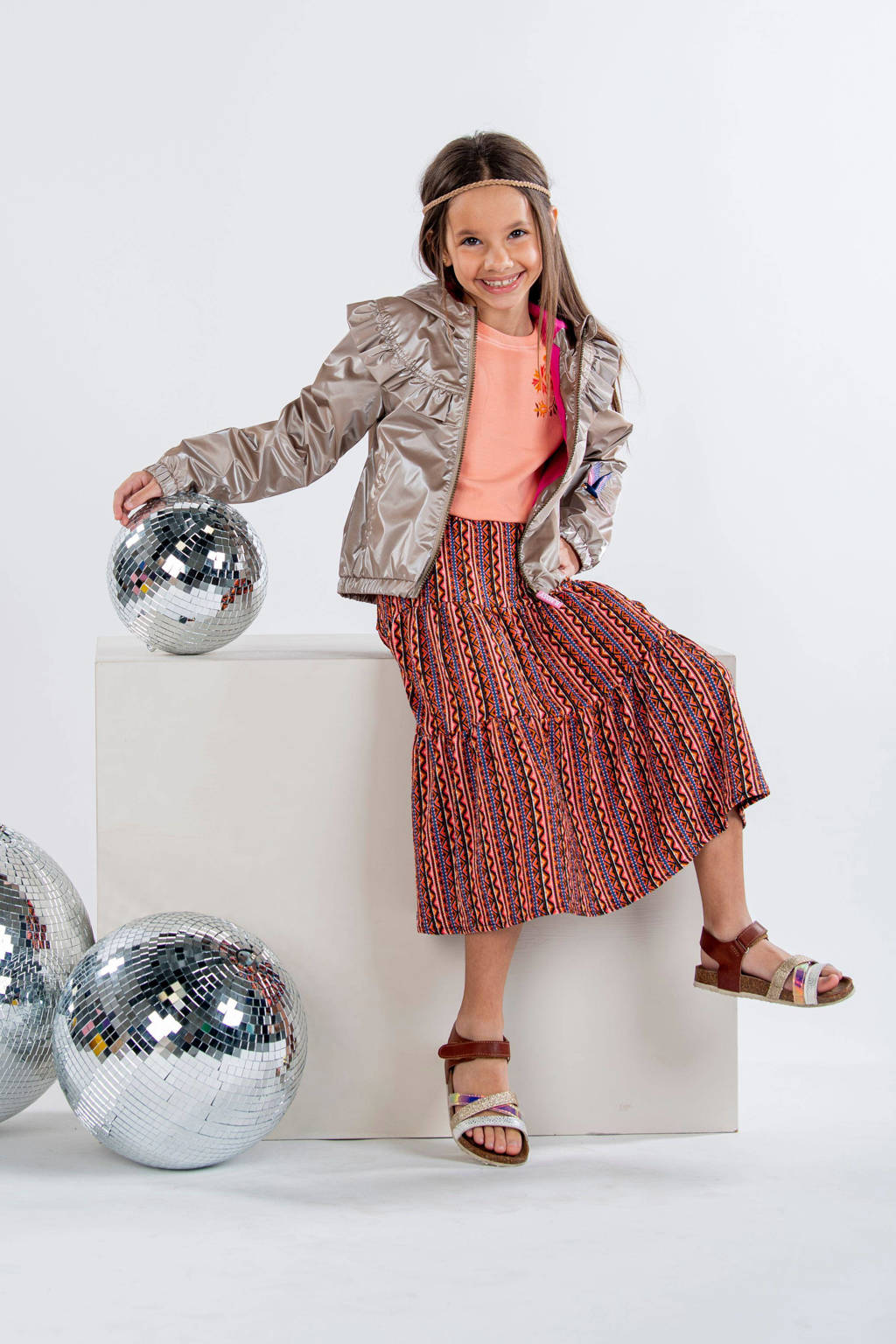 B.Nosy rok met all over print en volant brique/blauw
