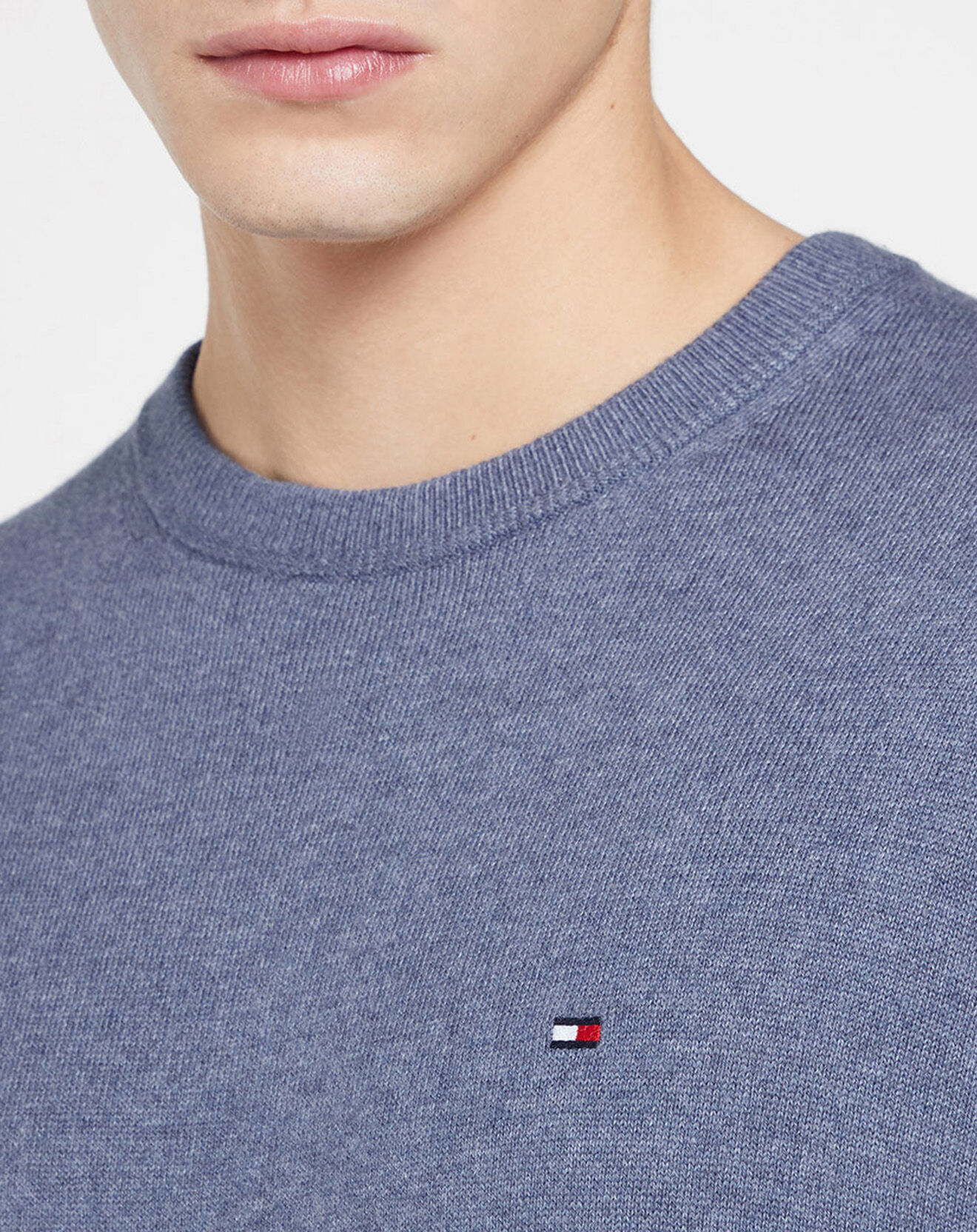 Tommy Hilfiger Pull en Coton & Cachemire Pima col rond bleu vintage