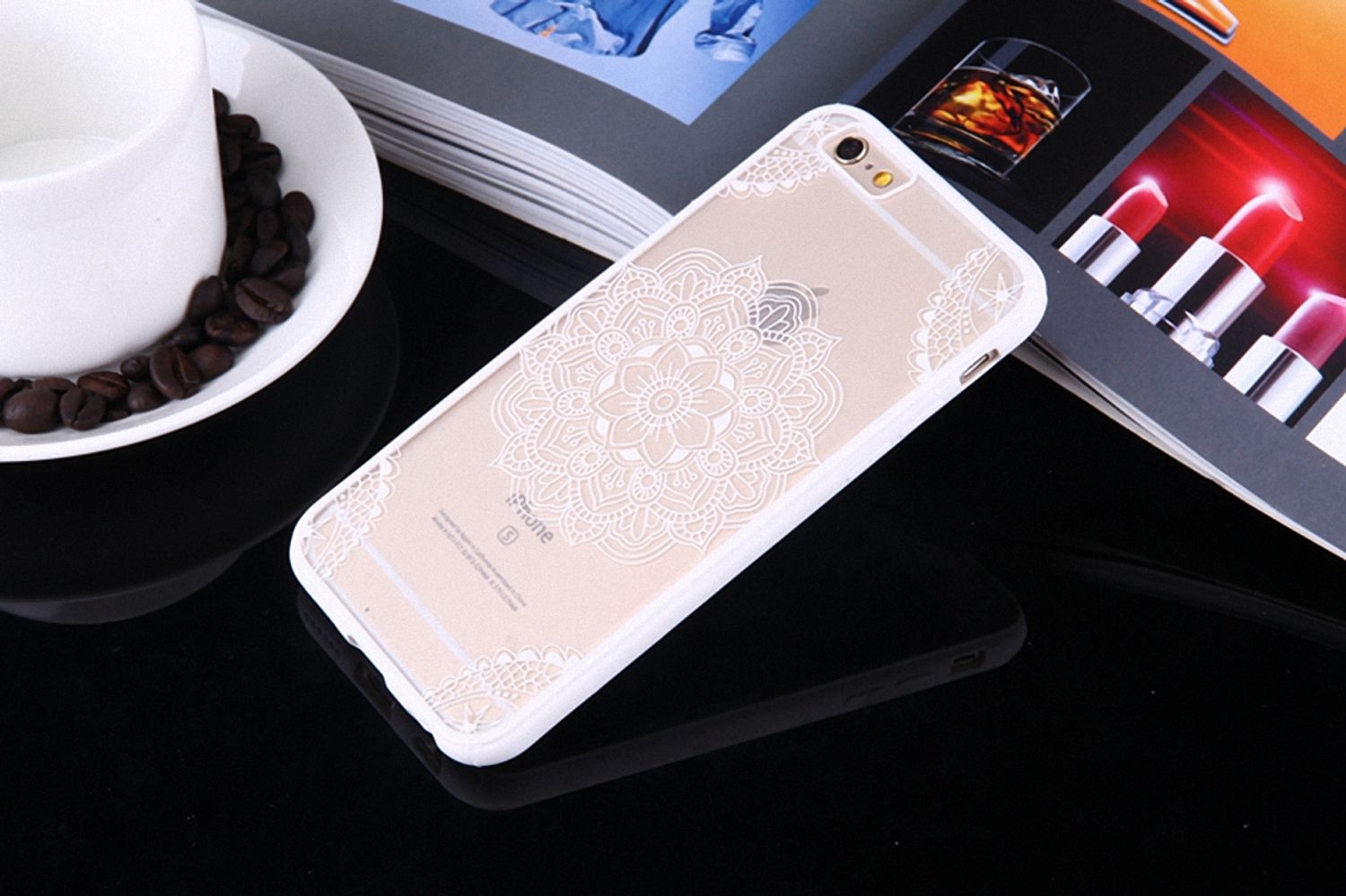 Apple iPhone 6s Plus Handy Hülle Mandala Case Motiv Indianische Spitze Weiß Neu